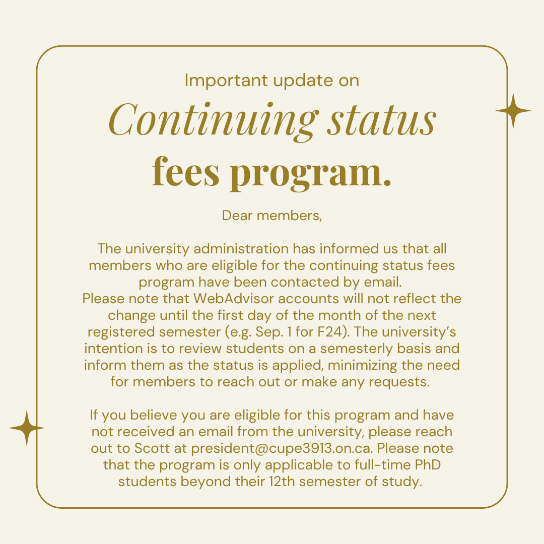 Please see this important update regarding the continuing status fees program